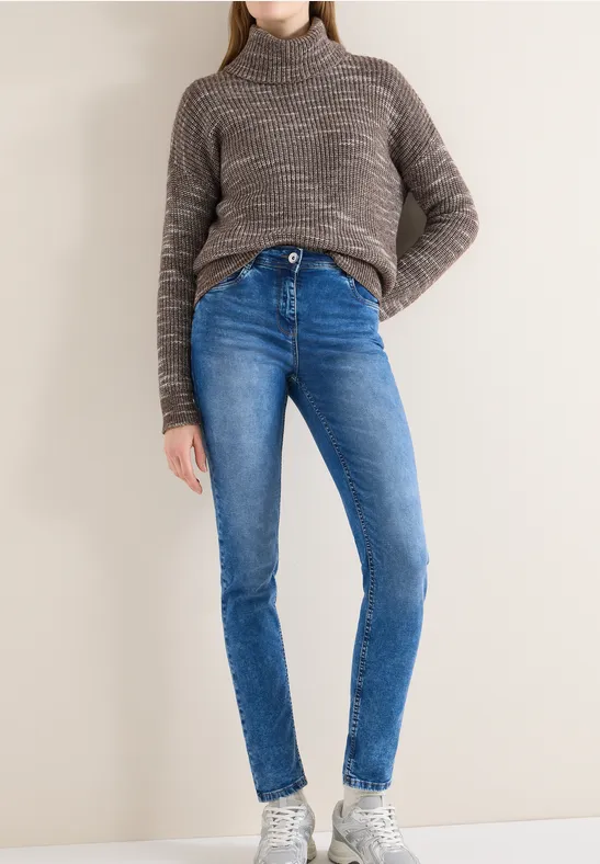 cecil Slim Leg Jeans High Waist Baumwolle Blau