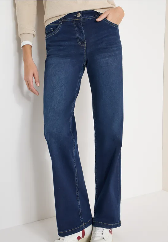 cecil Wide Leg Jeans High Waist Baumwolle Blau