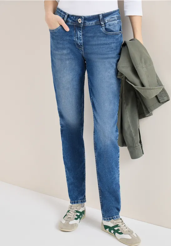 cecil Slim Leg Jeans Mid Waist Baumwolle Blau
