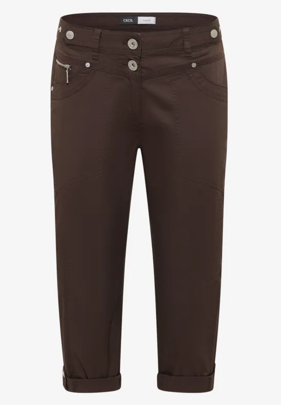 Thumbnail - Cecil Damen Mid Waist Casual Fit Hose mit Turn Up in Braun, Gr: 32