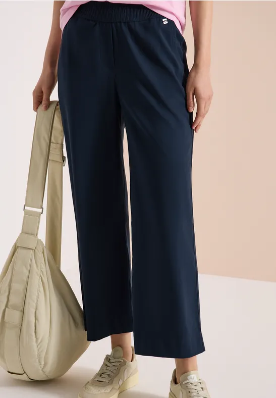 cecil Hose High Waist Wide Leg Loose Fit Baumwolle-Polyester-Esasthan Blau