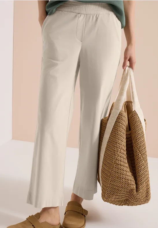 cecil Hose High Waist Wide Leg Loose Fit Baumwolle-Polyester-Esasthan Beige