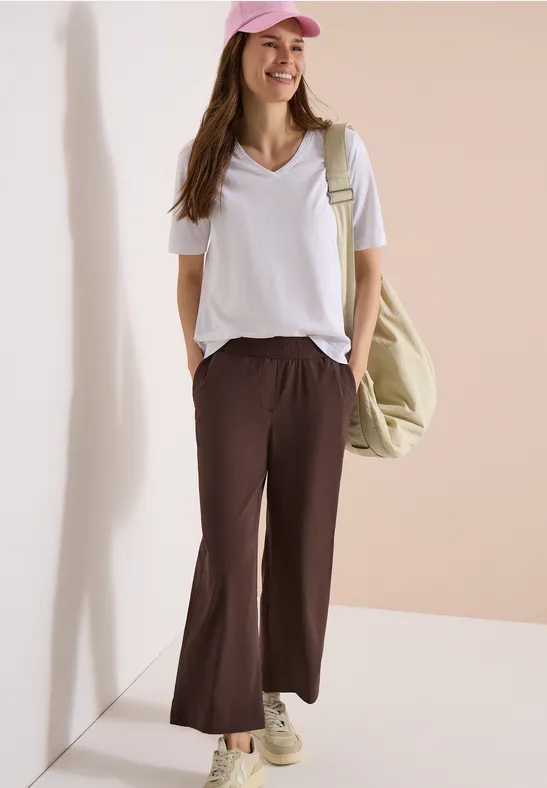 cecil Hose High Waist Wide Leg Loose Fit Baumwolle-Polyester-Esasthan Braun