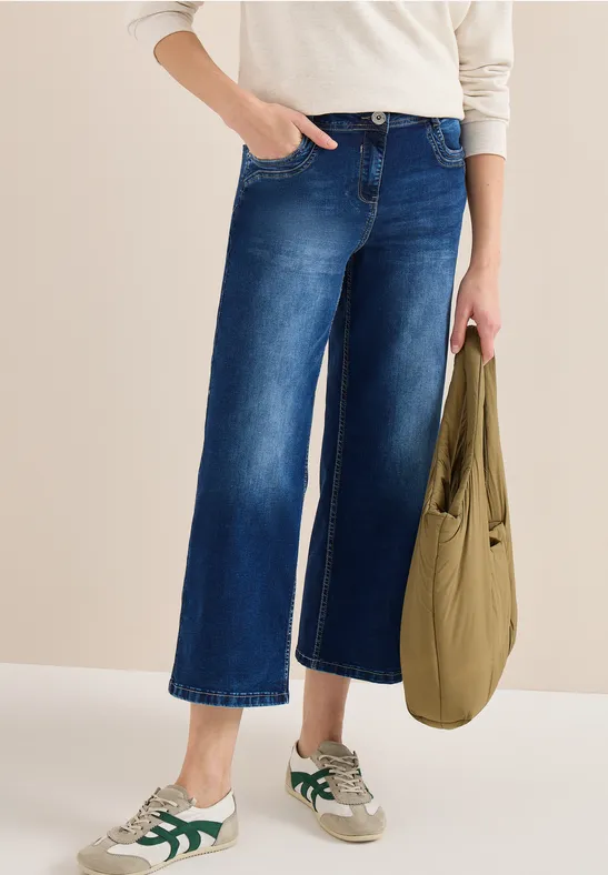 cecil Jeans Waist Wide Leg Baumwolle Blau