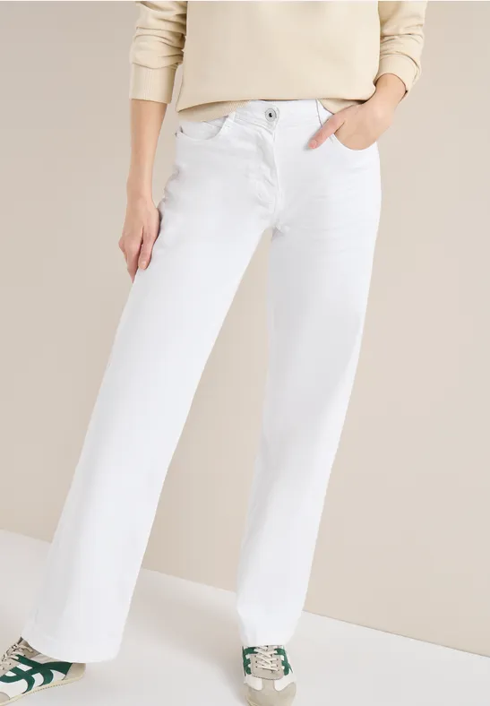 cecil Wide Leg Jeans Baumwolle-Elastomultieste-Esasthan Weiss