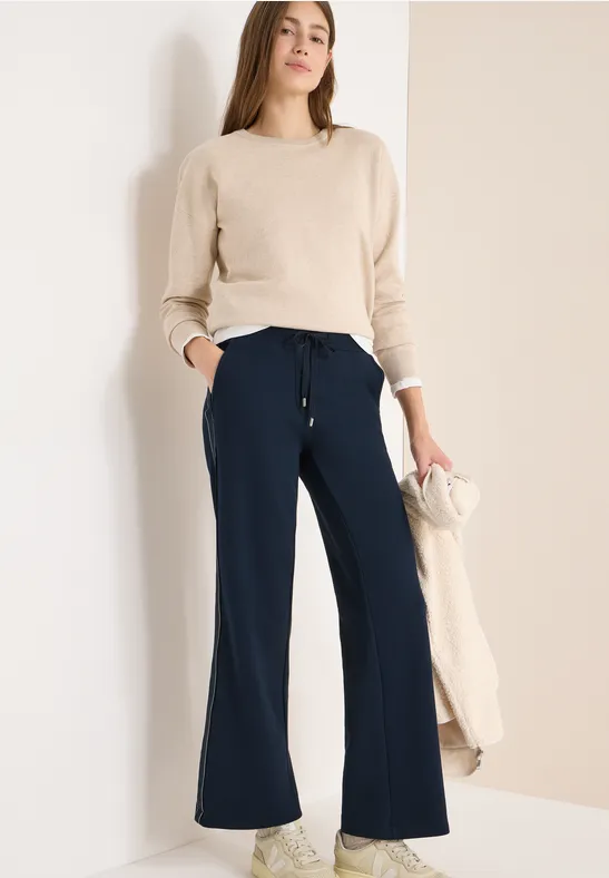 Thumbnail - Cecil Damen Piqué Hose mit Tape in Blau, Gr: S