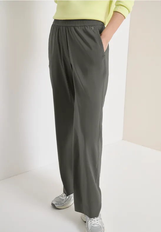 cecil Hose Wide Leg Baumwolle-Polyester Grün