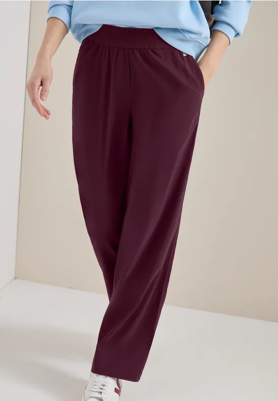 cecil Loose Fit Wide Leg Hose Baumwolle-Polyester-Esasthan Rot