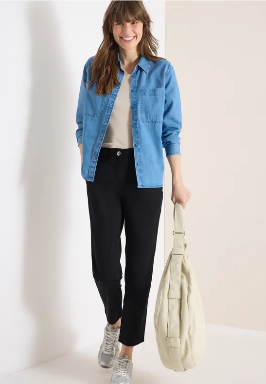 Mid Waist Slim Leg Hose im Casual Fit