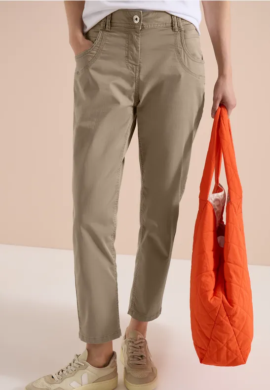 cecil Hose Mid Waist Slim Leg Im Casual Fit Baumwolle-Elasthan Braun