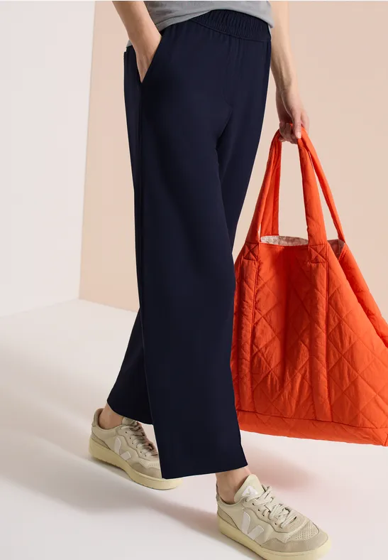 cecil High Waist Wide Leg Hose Viskose Blau