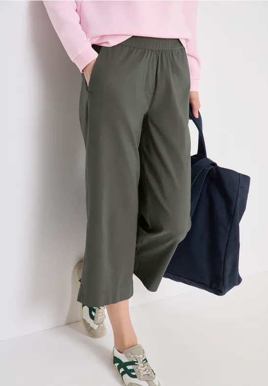 cecil Hose Wide Leg Loose Fit Baumwolle-Polyester Grün