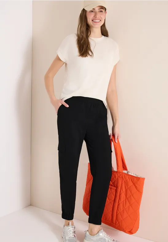 Thumbnail - Cecil Damen Mid Waist Slim Leg Hose im Cargo-Look in Schwarz, Gr: M