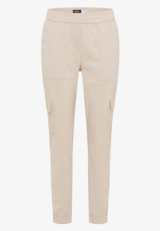 Thumbnail - Cecil Damen Mid Waist Slim Leg Hose im Cargo-Look in Beige, Gr: M