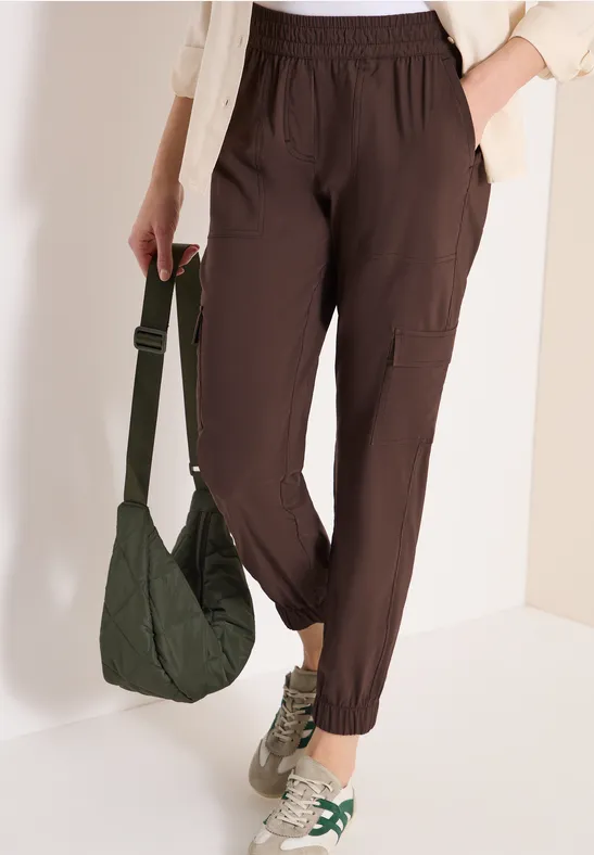 Thumbnail - Cecil Damen Mid Waist Slim Leg Hose im Cargo-Look in Braun, Gr: M