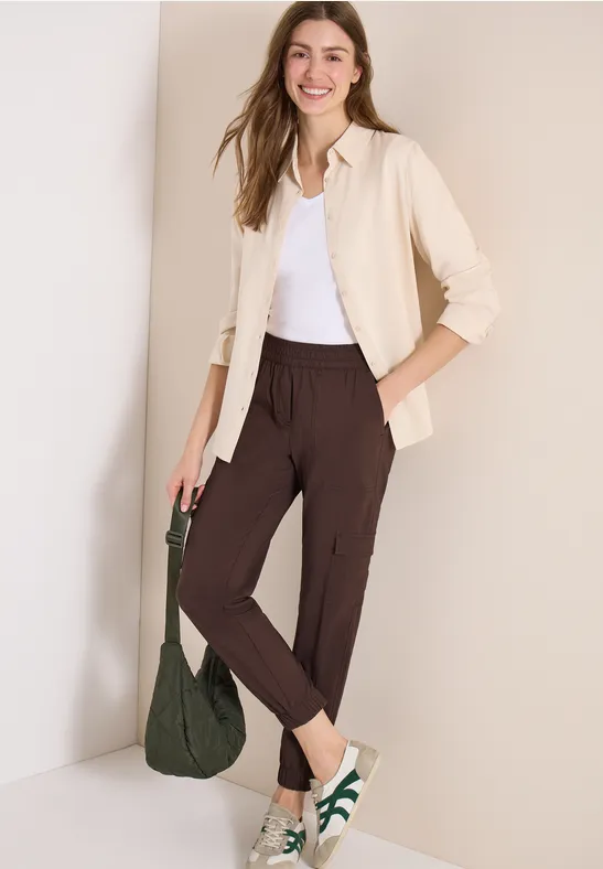 cecil Slim Leg Cargo Hose Baumwolle-Polyester-Elasthan Braun