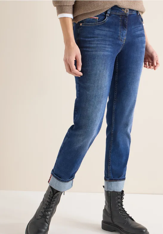 cecil Jeans Straight Leg Classic Baumwolle-Recycled Polyester-Esasthan Blau