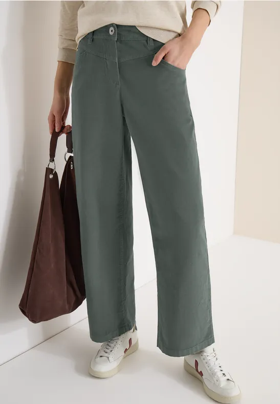 cecil Hose Loose Fit Wide Leg Baumwolle Grün