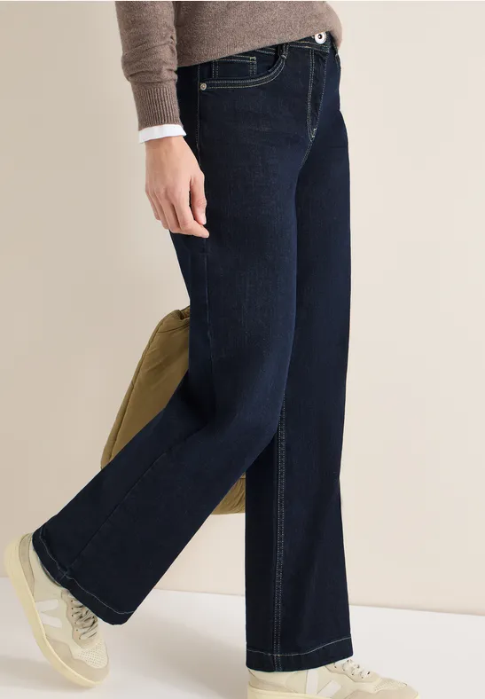 cecil Jeans Wide Leg High Waist Baumwolle Blau