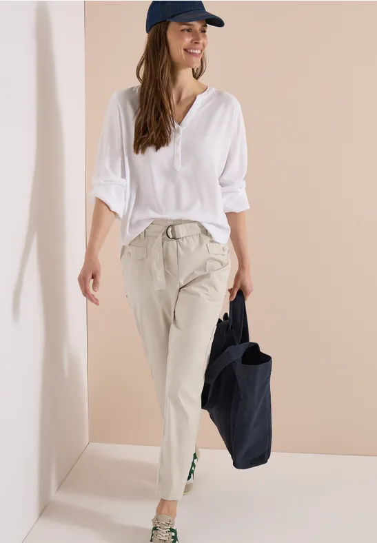 cecil Hose Slim Leg Loose Fit Mid Waist Baumwolle-Esasthan Beige