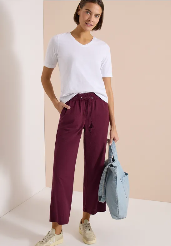 cecil Hose Wide Leg Seersucker Baumwolle-Modal Rot