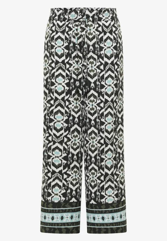 Thumbnail - Cecil Damen Wide Leg Hose im Loose Fit mit Print in Grün, Gr: L