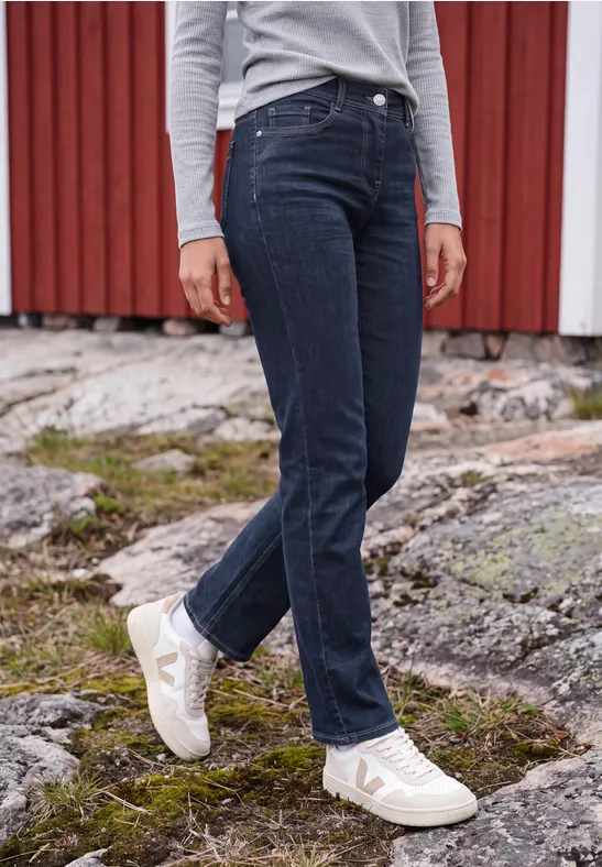Jeans met High Waist en Straight Leg pijpen in Slim Fit