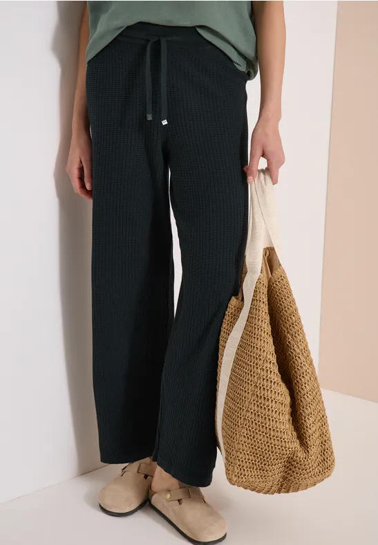 cecil Hose Wide Leg Loose Fit Baumwolle-Viskose Gruen