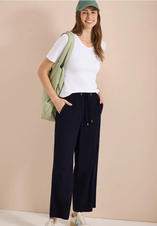 cecil High Waist Wide Leg Hose Blau