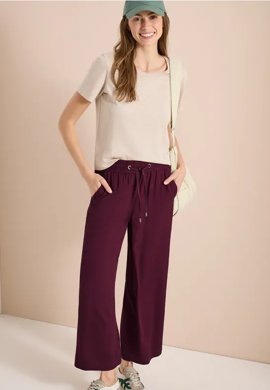 cecil High Waist Wide Leg Hose Rot