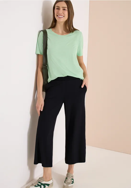 cecil High Waist Wide Leg Hose Loose Fit Viskose-Polyester