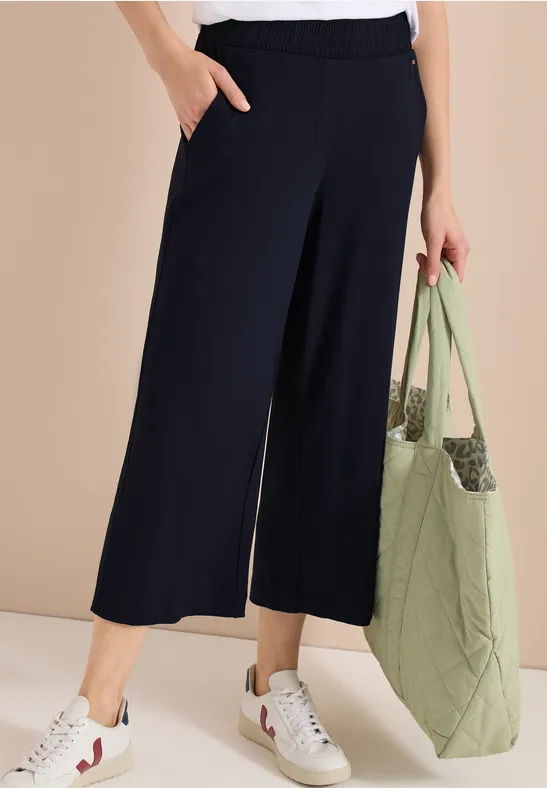 cecil High Waist Wide Leg Hose Viskose Blau