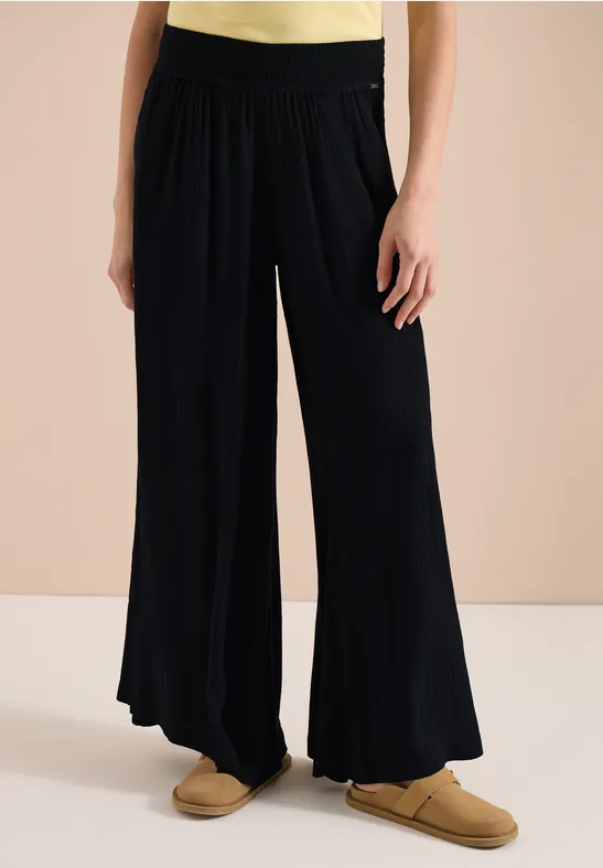 cecil Hose Wide Leg Crepe Viskose Schwarz