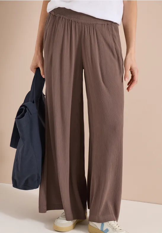 cecil Hose Wide Leg Crepe Viskose Beige