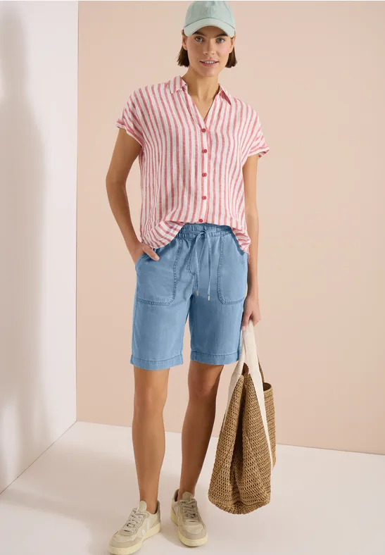 Cecil Damen Straight Leg Shorts im Washed-Look in Blau, Gr: XS