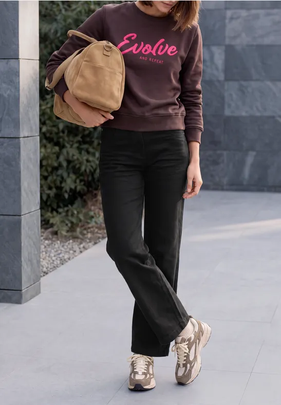 cecil Jeans met High Waist en Wide Leg pijpen in een Loose Fit pasvorm Zwart