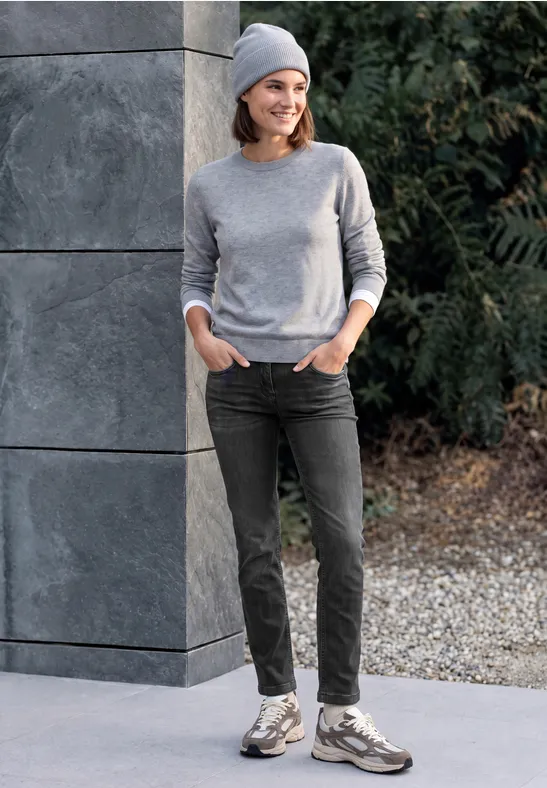 Jeans met High Waist en rechte pijpen in Slim Fit