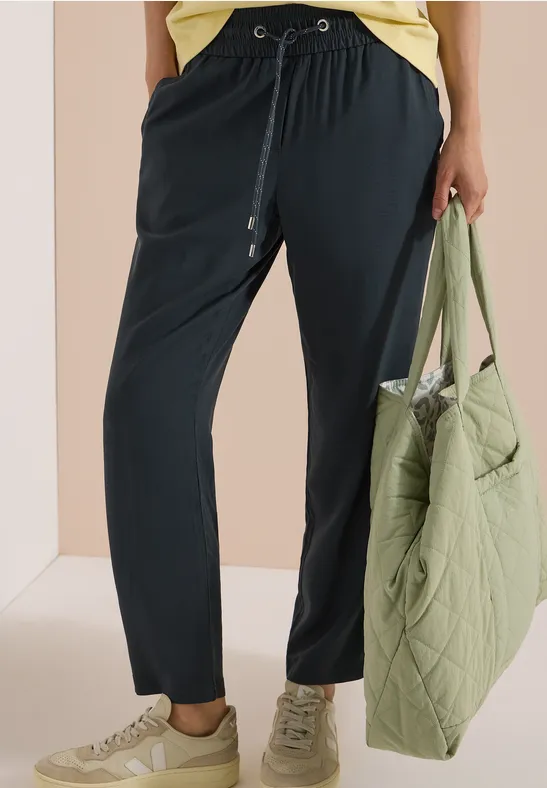 cecil Hose Mid Waist Slim Leg Viskose Gruen