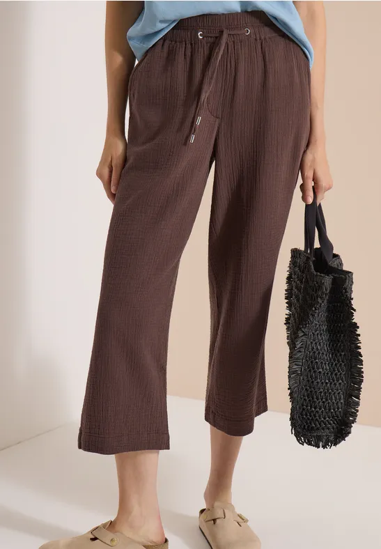 cecil Hose 3/4 Wide Leg Musselin-Qualität Baumwolle Braun