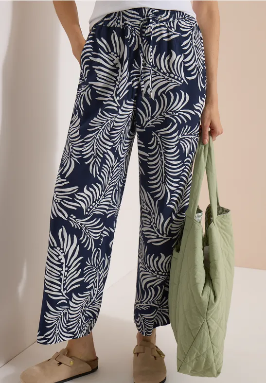 cecil Hose Wide Leg Loose Fit Gallonstreifen Viskose Blau
