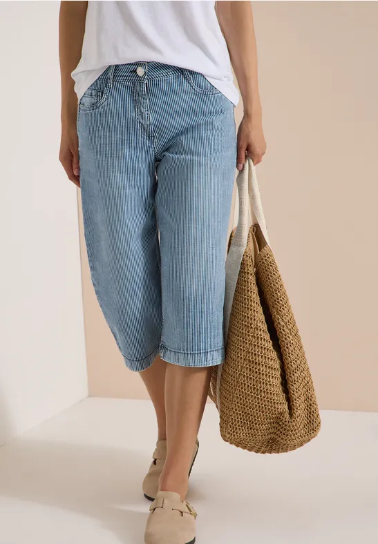 cecil Jeans Capri Wide-Leg Bleached Baumwolle Weiß