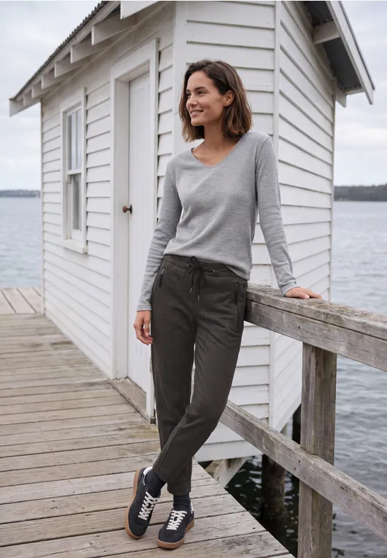 cecil Mid Waist Barrel Leg Hose im Casual Fit Bruin