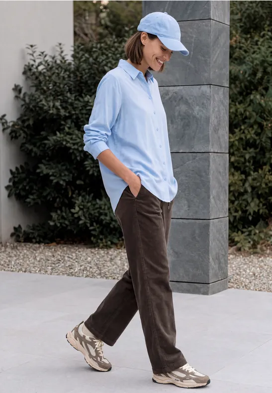Broek met High Waist en Wide Leg pijpen in fluweelachtige look