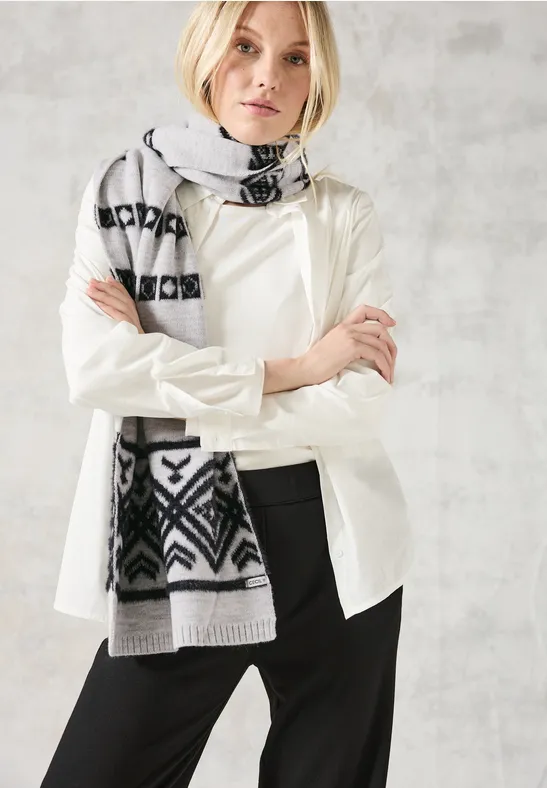 cecil Strick Schal Gemusterter Polyacrylic-Polyamide Grau