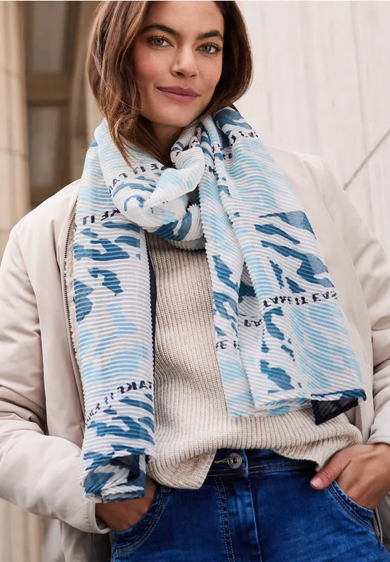 cecil Schal Plissée Grafik Polyester Blau
