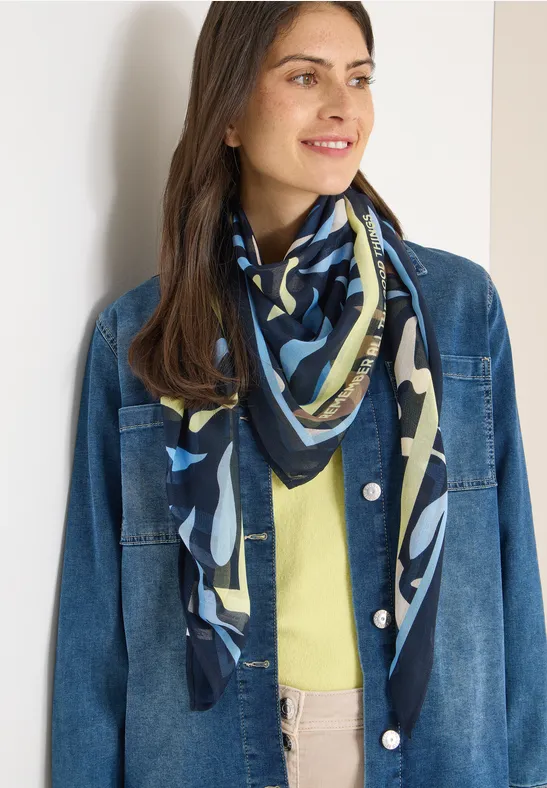 Cecil Dames Sjaal met patroon in Blauw, Gr: One size