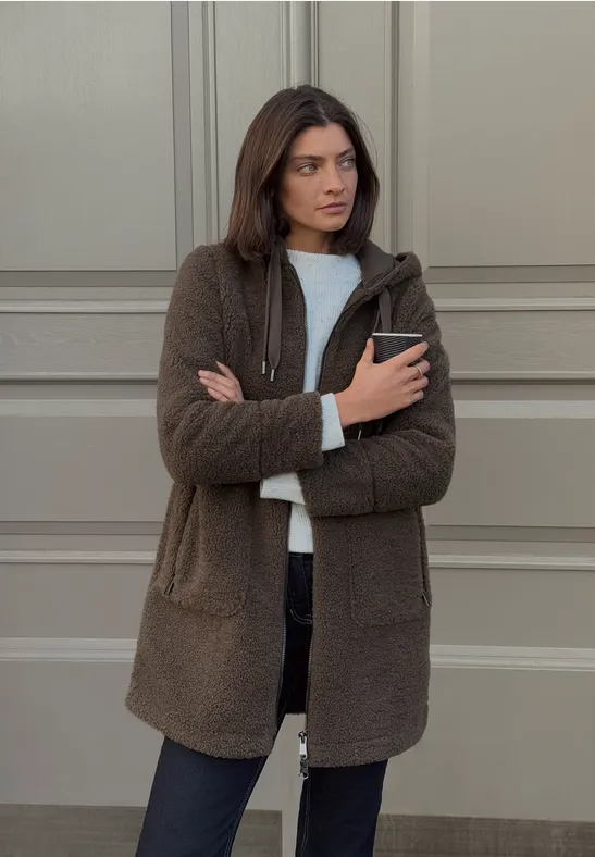 Teddy Mantel Teddyfell Jacke Mit Kapuze CECIL Teddy Mantel Mit