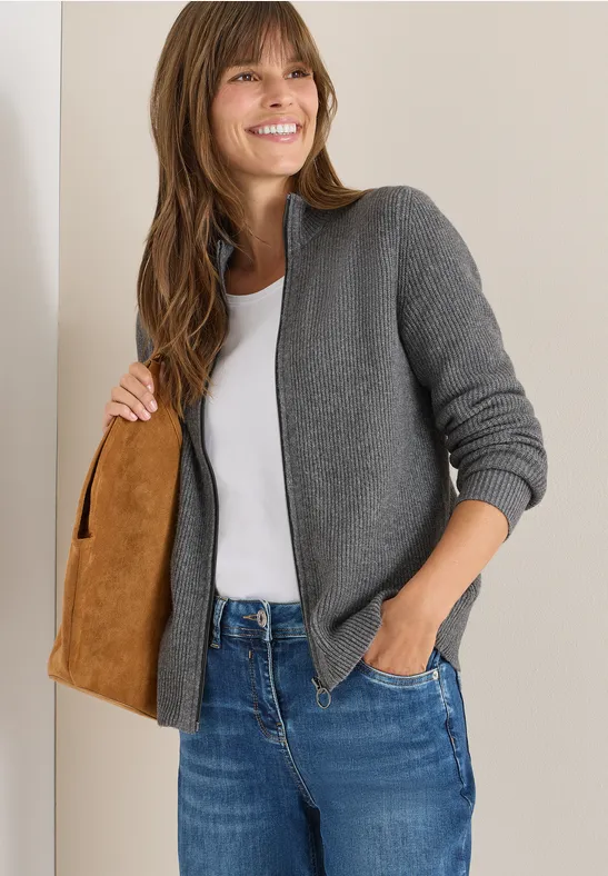 CECIL Cosy Cardigan mit Zipper für Damen in Grau | CECIL