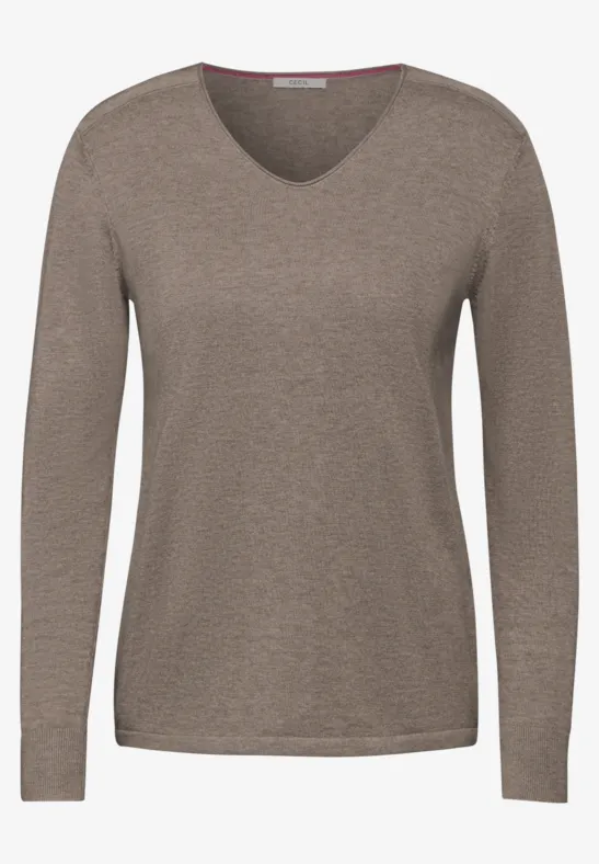 V Neck Strickpullover Damen Taupe PULLOVER BLOSSOM Merino