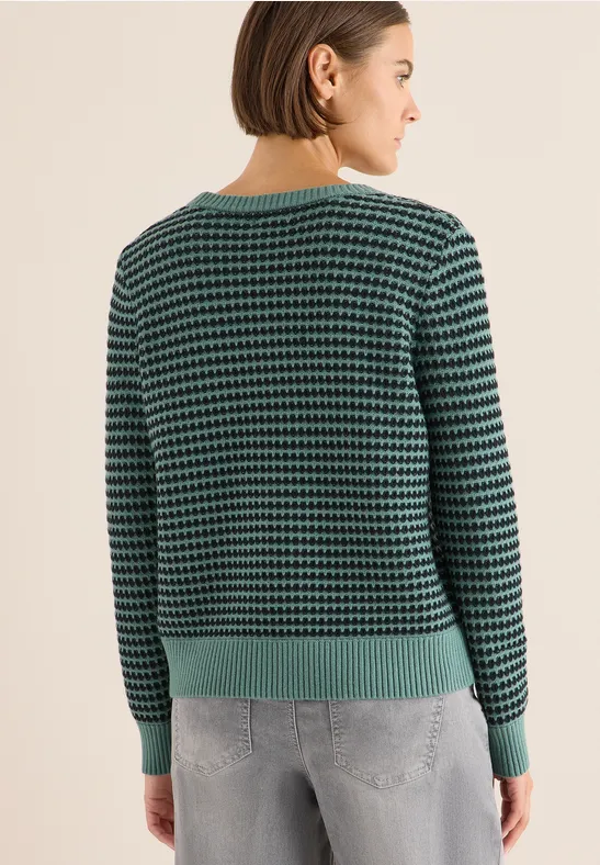 Cecil Damen Two-Tone Strukturpullover Mit U-Boot-Ausschnitt Und Tunnelzug